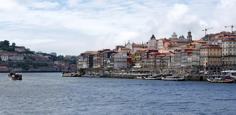 The Ribeira riverfront in Porto, seen across the Douro from Cais de Gaia